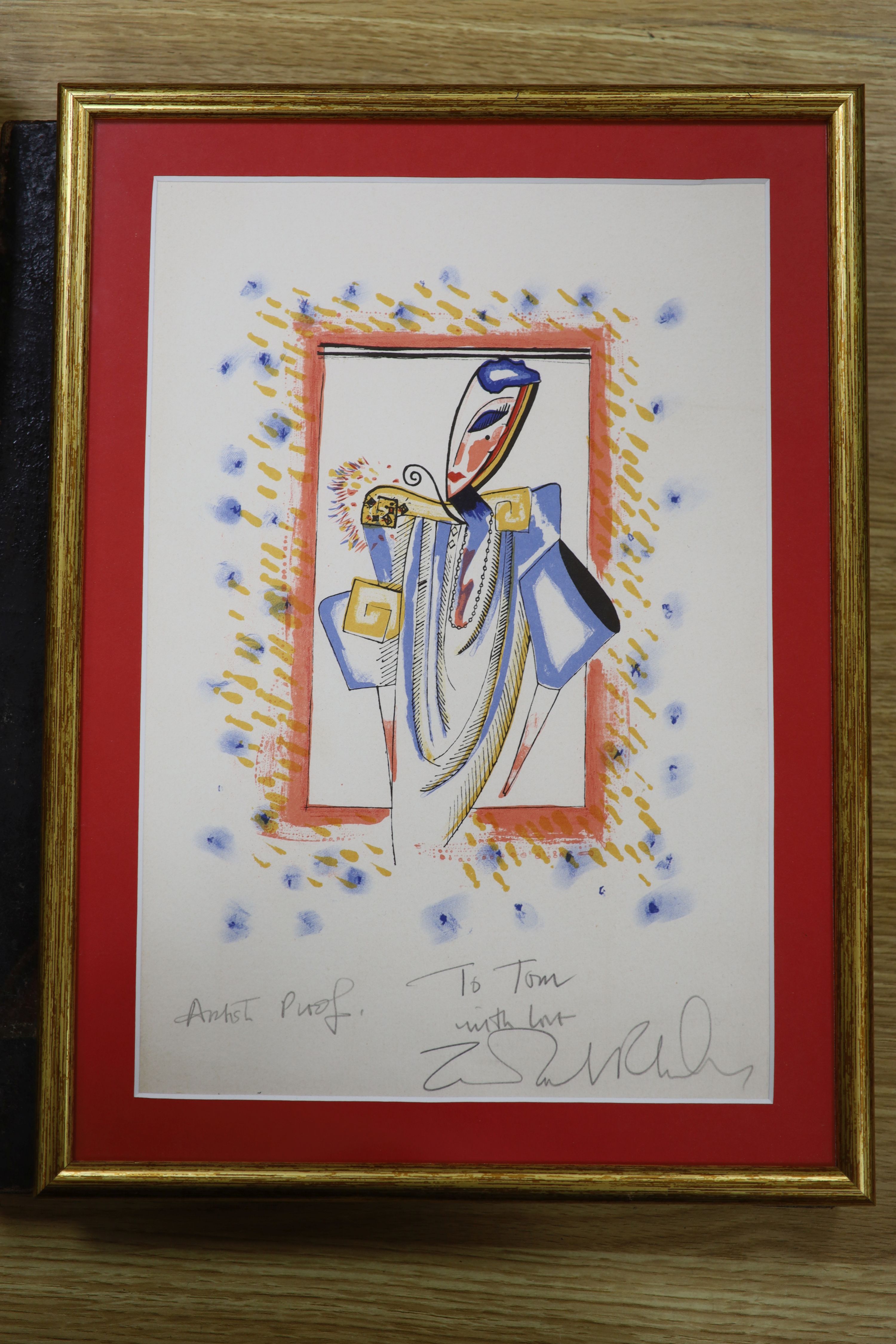 Zandra Rhodes, artist's proof print, costume design, signed in pencil and inscribed 'To Tom', 34 x 23cm